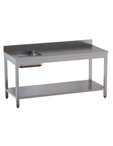 Table with shelf AISI 430 - Alzatina - Left tank - Depth 70