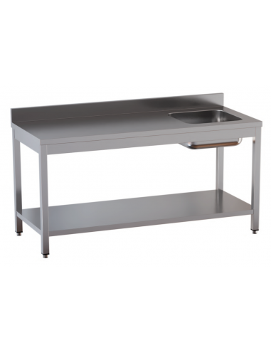 Table with shelf AISI 430 - Alzatina - Right tank - Depth 70