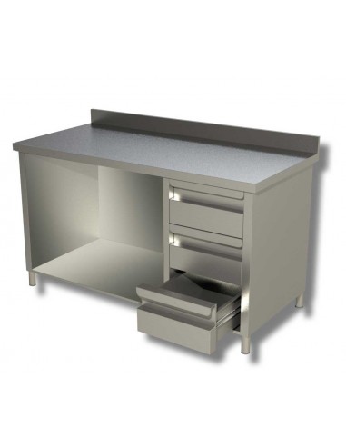 Table per day AISI 430 - Depth 70 - Right drawers - Alzatina