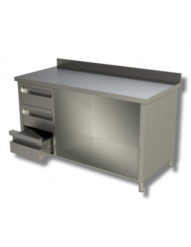 Table per day AISI 430 - Depth 70 - Left drawers - Alzatina