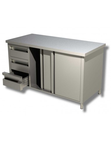 Table AISI 430 - Sliding doors - Depth 70 - Left drawers