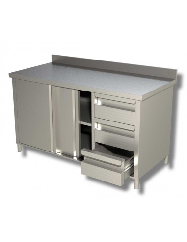 Table AISI 430 - Sliding doors - Alzatina - Depth 70 - Right drawers