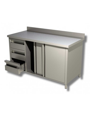 Table AISI 430 - Sliding doors - Alzatina - Depth 60 - Left drawers