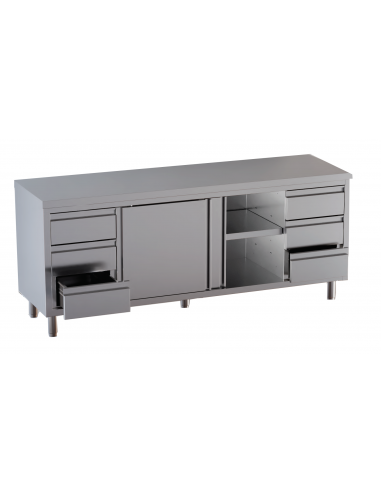 Table AISI 430 - Sliding doors - Depth 60 - Left right drawer