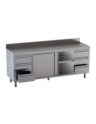 Table AISI 430 - Alzatina - Depth 70 - Left right drawers