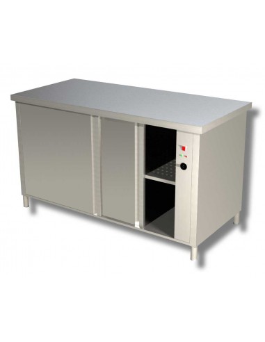 Hot table AISI 430 - Sliding doors - Depth 70