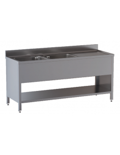 Lavatoio AISI 430 - Ripiano - N.2 vasche - Profondità 60...