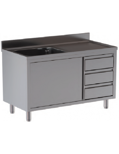 Washer AISI 430 - N. 1 tub - Drawers - Depth 60 -Right tub