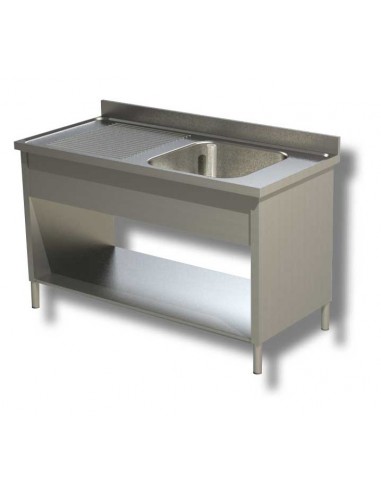 Lavadora AISI 430 - N.1 bañera - Profundidad 70 - Destripador izquierdo - Abrazadera y estante