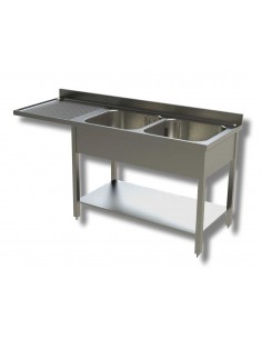 Lavaio sbalzo ripiano AISI 430 - Depth 60 - N.2 tanks -...