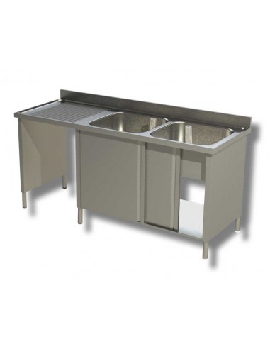Washtub - Cupboard - Depth 70 - Waste bin compartment - N.2 bowls - Drainer on the left - Various dimensions