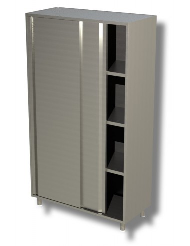 Stainless steel cabinet AISI 430 - Sliding doors - N.3 shelves - Height 150 cm