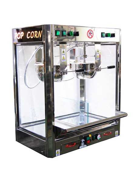 Macchina pop corn olio - 2 pentole - Capacità gr. 300+300/3 min - Cm 73 x 47 x 94 h