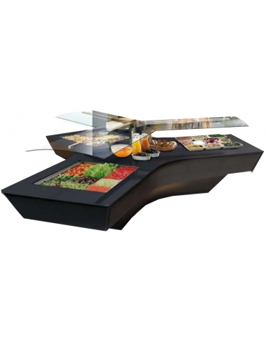 Buffet display island - Black quartz top - 3 areas - Customizable basins - cm 400 x 460 x 133 h