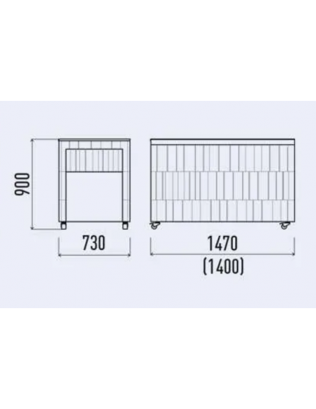 Elemento de caso con tapa en cuarzo - No use para exponer alimentos -  Dimensiones cm 147 x 73 x 90 h