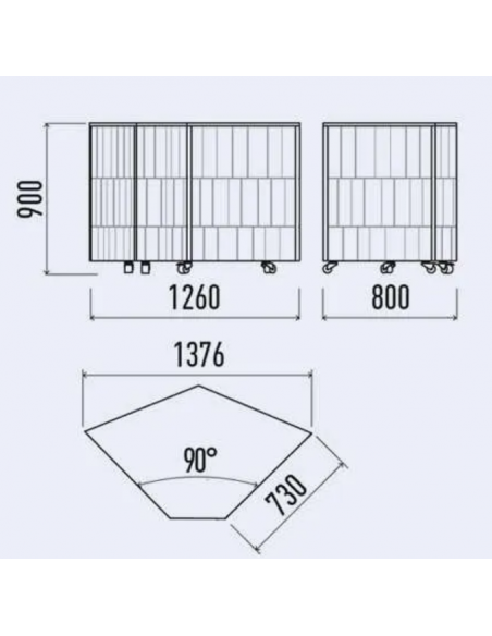 Angolo 90° con top in quarzo - Non utilizzare per esporre cibo - cm 126 x 80 x 90 h