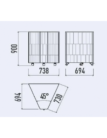 Corner 45° con cuarzo - No use para exponer alimentos -  Dimensiones cm 73.8 x 69.4 x 90 h