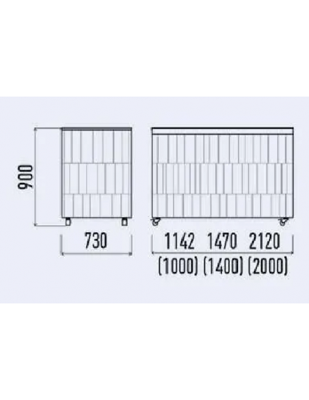 Base 2000 NE con cuarzo superior - No use para exponer alimentos - Dimensiones cm 200 x 73 x 90