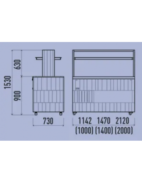 Espositore buffet bagnomaria - cm 212 x 73 x 153 h