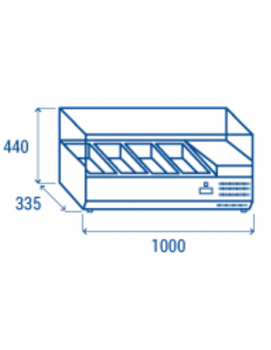 Ingredient display case with 4 x GN1/4 glass - Depth 33.5