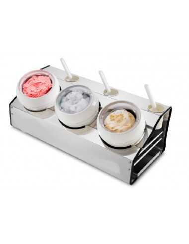 Banco gelateria - N. 3 contenitori x 1.5 lt - cm 67.5 x 30 x 35.5h