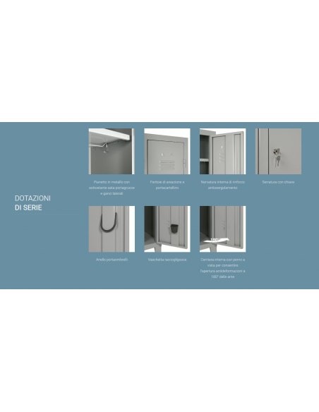 Armadio spogliatoio - Panca - N.3 posti - cm 103 x 65 x 208 h