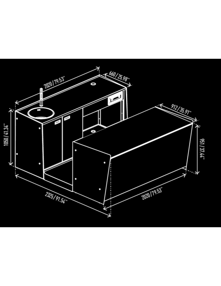 Bar counter and back counter - cm 200 x 232.5 x 95.1 h