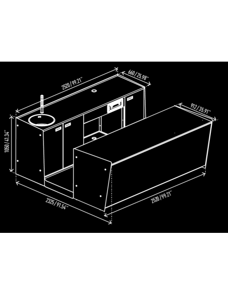 Bar counter and back counter - Cm L 250 x P 232.5 x h 95.1
