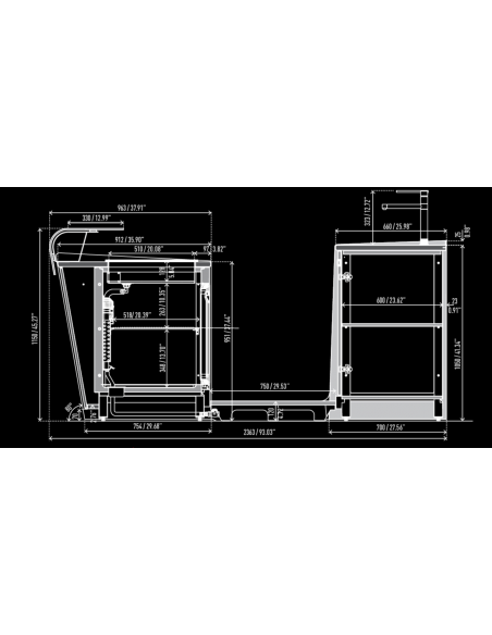 Bar and back counter - Glass countertop - Cm L 250 x P 232.5 x h 115