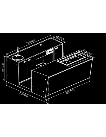 Barra de bar y mostrador trasero - Tanque refrigerado - Cm L 250 x P 232.5 x h 95.1