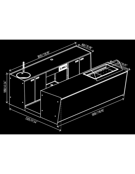 Bar and back counter - Refrigerated tank - Countertop - Cm L 300 x P 232.5 x h 115