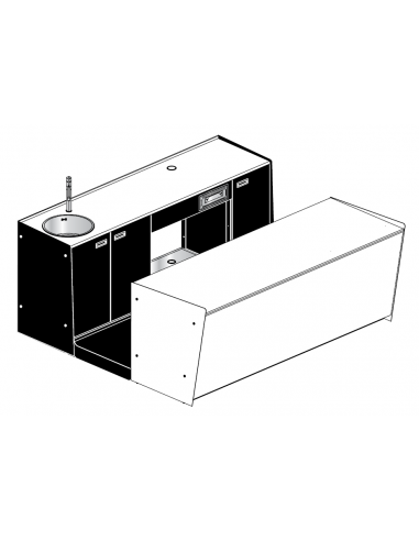 Banco bar e retrobanco - N. 3 celle refrigerate - Postazione per macchina caffè - Lavello ø 42 cm e miscelatore - Refrigerazione ventilata - Motore a bordo - Dimensioni Cm L 250 x P 232,5 x h 95.1