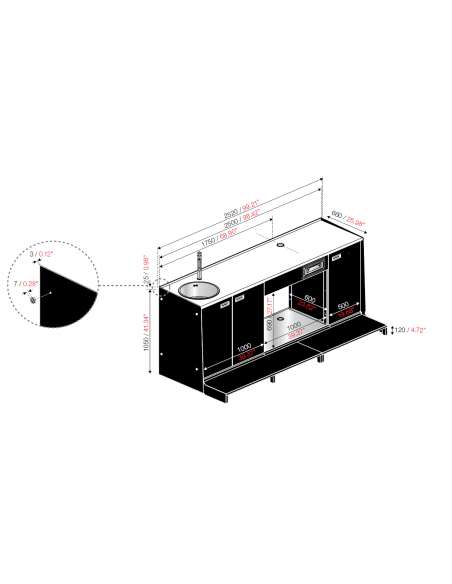 Mostrador de bar y mostrador trasero - Cm L 250 x P 232,5 x h 115
