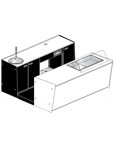 Banco bar e retrobanco - Vasca refrigerata - Cm L 250 x P 232,5 x h 95.1