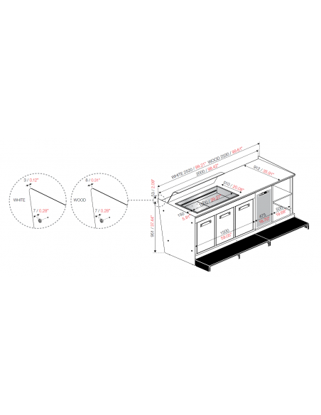 Bar counter and back counter - Refrigerated tank - Cm L 250 x P 232.5 x h 95.1
