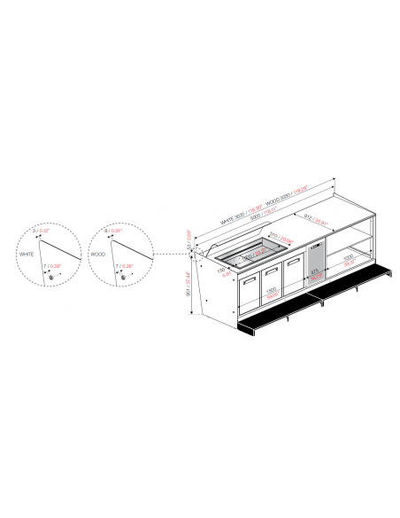 Banco bar e retrobanco - Vasca refrigerata - Cm L 300 x P 232,5 x h 95.1
