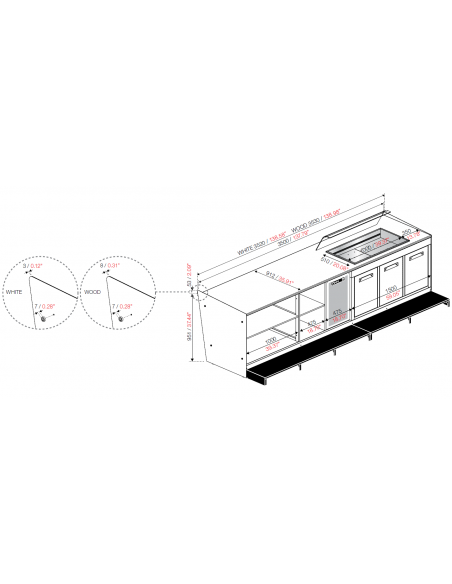 Barra y mostrador trasero - Lavabo refrigerado - Cm L 350 x P 232.5 x h 95.1