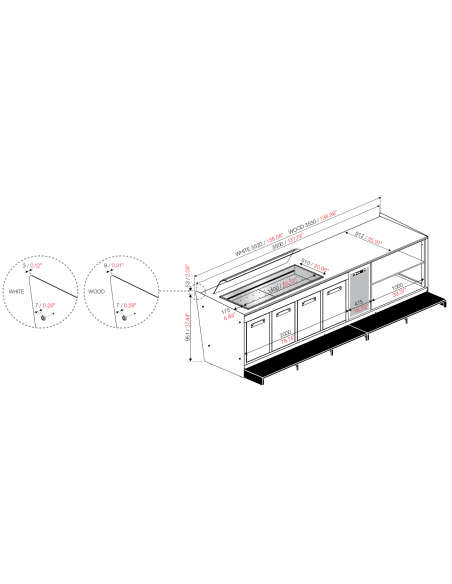 Mostrador de bar y mostrador trasero - Cm 350 x 232,5 x h 115