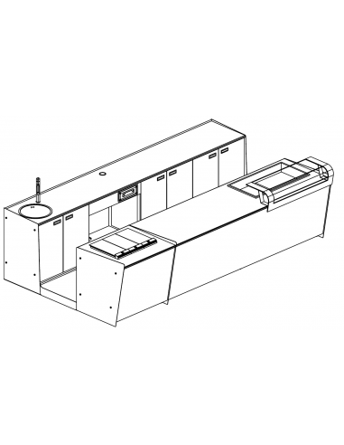 Banco bar e retrobanco con espositore gelato - cm L 400 x P 232,5 x h 95.1