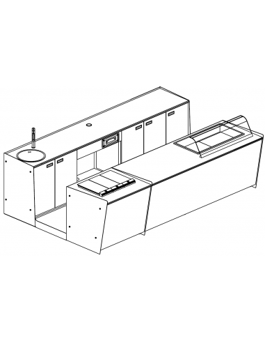 Banco bar e retrobanco con espositore gelato - cm L 350 x P 232,5 x h 95.1