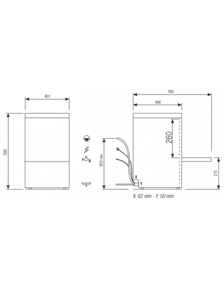 Lavabicchieri con Dosatore Detergente - Cesto cm 35 x 35 - Cm 40.1 x 49 x 59.5 h