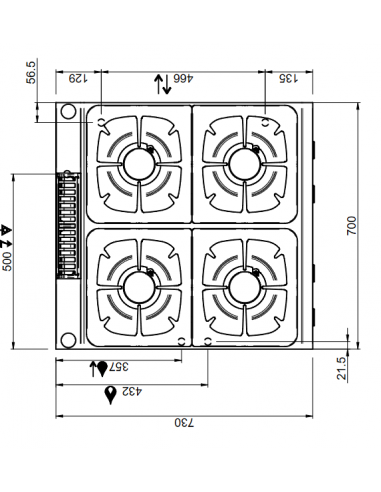 Cocina de gas - N. 4 fuegos - Cm 70 x 73 x 85 h