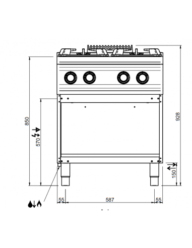 Cucina professionale a gas con 4 fuochi -...