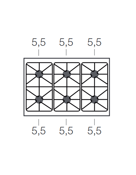Cucina gas - N. 6 fuochi - Forno elettrico statico - Cm 110 x 73 x 85 h
