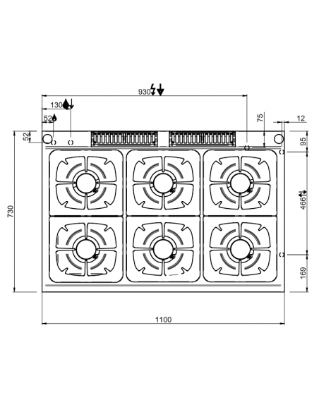 Cocina de gas - N. 6 fuegos - horno eléctrico estatico - Cm 110 x 73 x 85 h