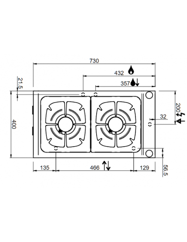 Cucina gas - Banco - N. 2 fuochi - Cm 40 x 73 x...