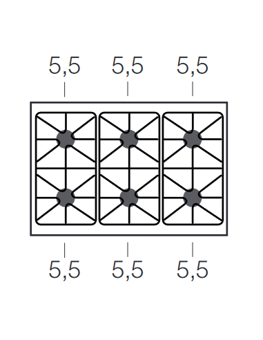 Cucina gas - Banco - N. 6 fuochi - Cm 110 x 73...
