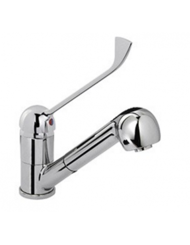 Tap single-hole with pull-out hand shower - Chrome-plated clinical lever - Swivel spout