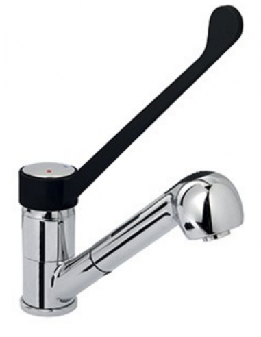 Tap single-hole - Plastic clinical lever - Swivel spout - Pull-out hand shower