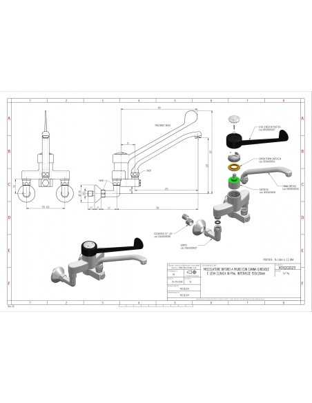 Tap wall-mounted bifurcation - Swivel spout - Plastic clinical lever - 15.5±2 spacing